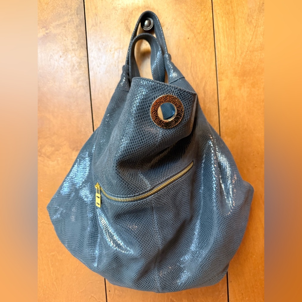 !VINTAGE! !RARE! Charles Jourdan Shimmering Blue-Gray Hobo Satchel Bag